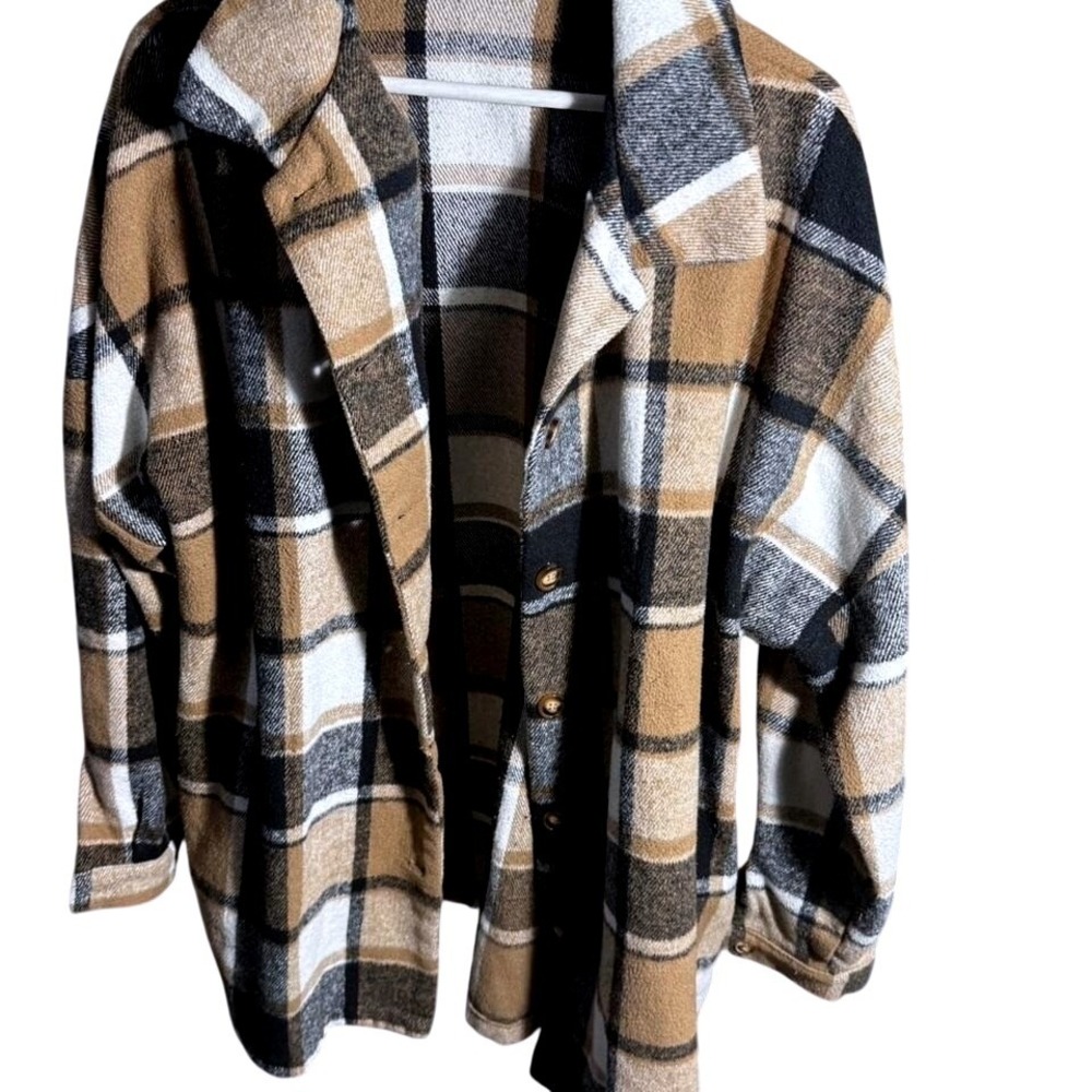 Oversized Plaid Shacket Button Down‎ Shirt Jacket Women's